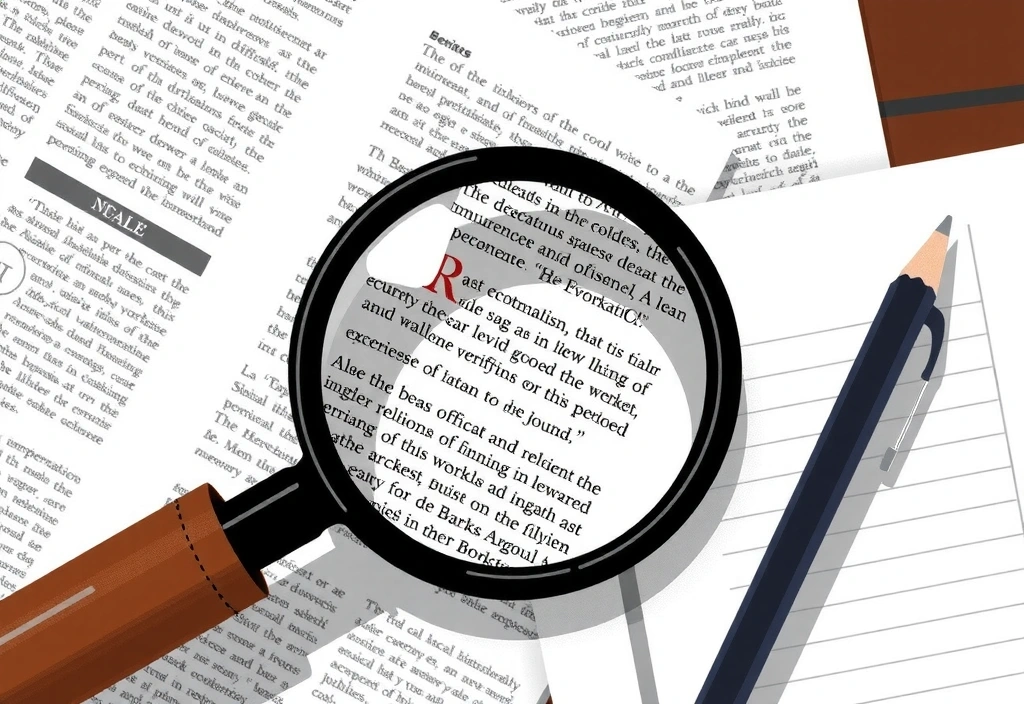 Illustrazione di una lente d'ingrandimento su un documento, simbolo di accuratezza e verifica