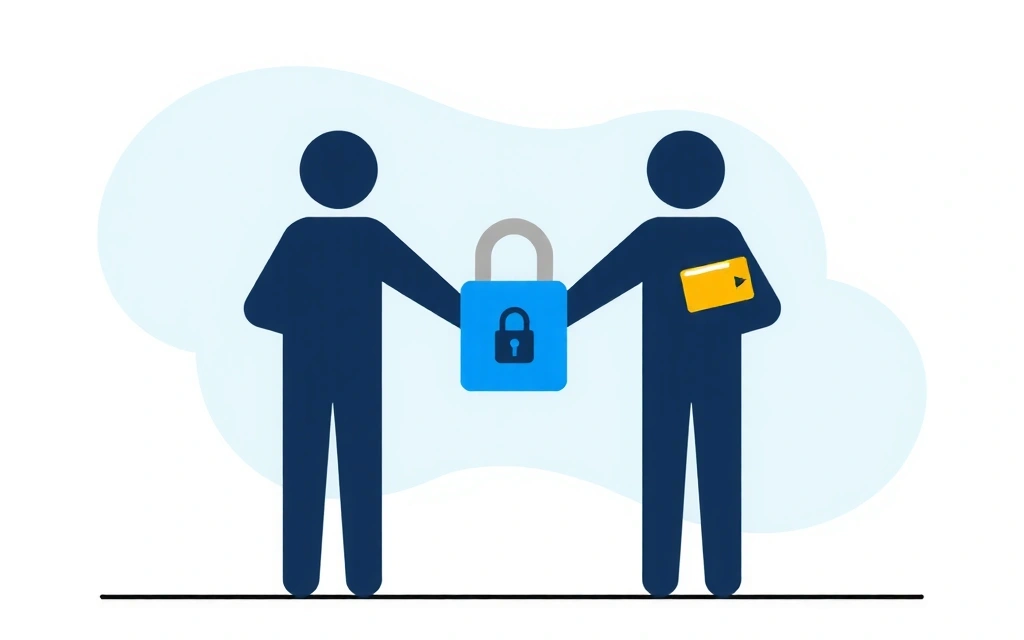 Illustrazione di persone che si stringono la mano, simboleggiando la condivisione sicura dei dati